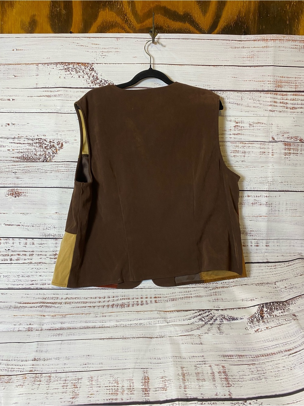 Vintage Y2K White Stag Patchwork Suede Leather Vest in Brown, Rust & Tan - Picture 2 of 5